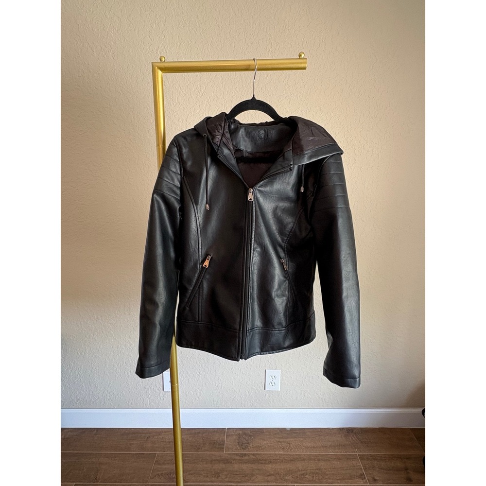 Superlative Fashion Black Faux Leather Moto Jacket Made in Italy Mens Biker